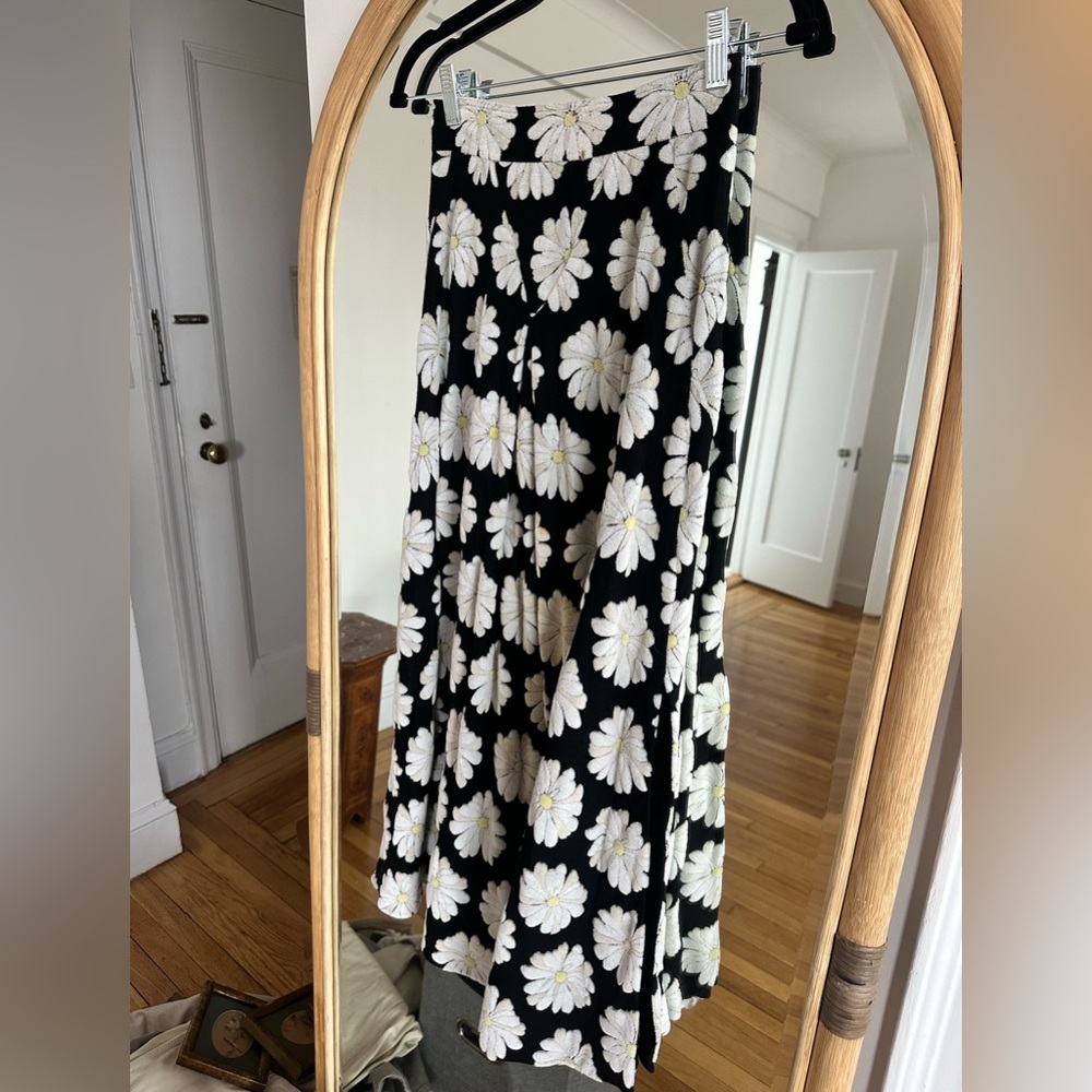 Paco Rabanne Black Maxi Skirt with White Daisy Print